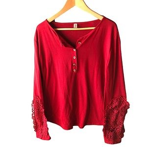 Red Shirt with Lace Detail